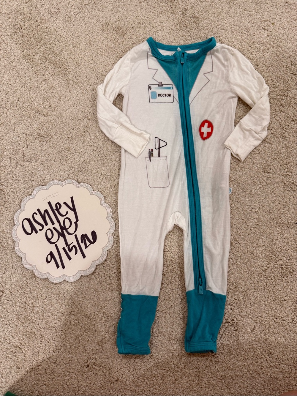 Posh Peanut White Footie with Teal Trim and Red Cross